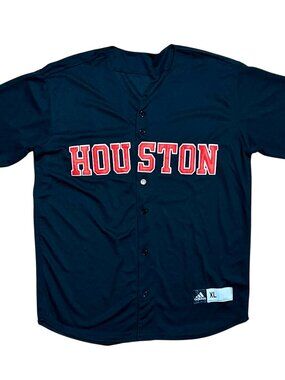 Houston Astros Adidas Y2K Vintage Black MLB Button Up Jersey, Men's XL